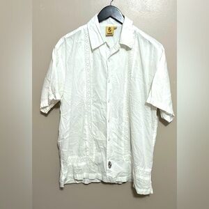 WNW Wayan Guayaberas Havana Style Shirt Linen Short Sleeve Eyelet Button Down Lg